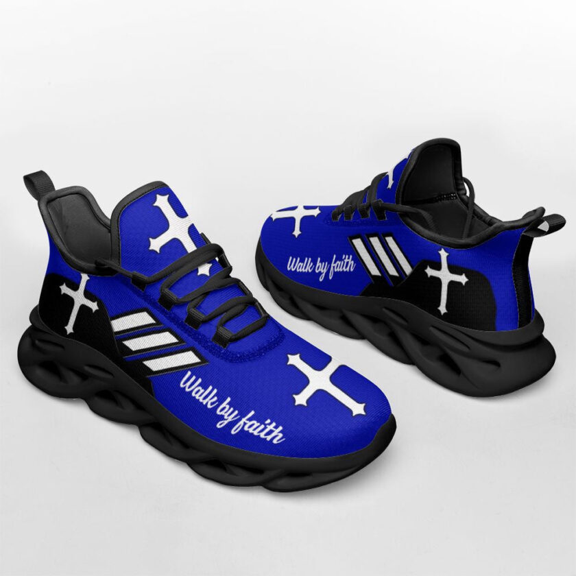 Jesus Walk By Faith Running Sneakers Blue 2 Max Soul Shoes  For Men And Women - Image 4