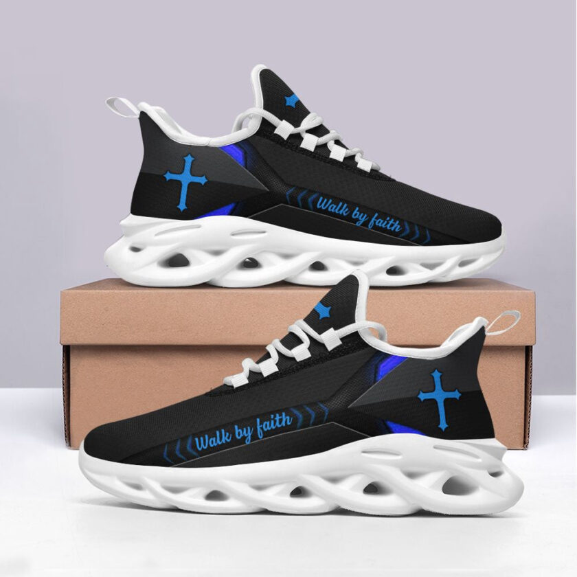 Jesus Walk By Faith Running Sneakers Blue Black 2 Max Soul Shoes  For Men And Women - Image 3