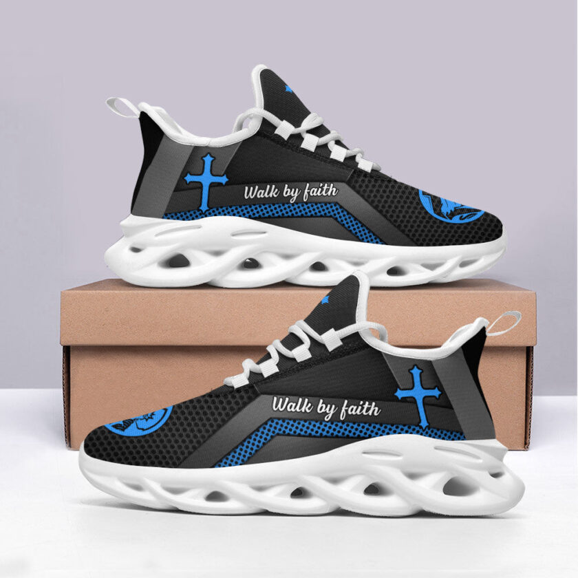 Jesus Walk By Faith Running Sneakers Blue Max Soul Shoes For Men And Women - Image 3
