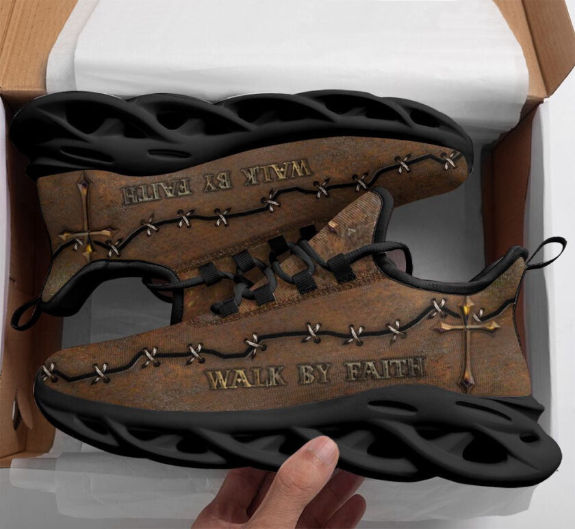 Jesus Walk By Faith Running Sneakers Brown Max Soul Shoes For Men And Women - Image 2