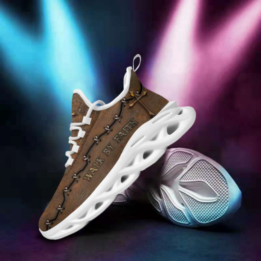 Jesus Walk By Faith Running Sneakers Brown Max Soul Shoes For Men And Women - Image 4