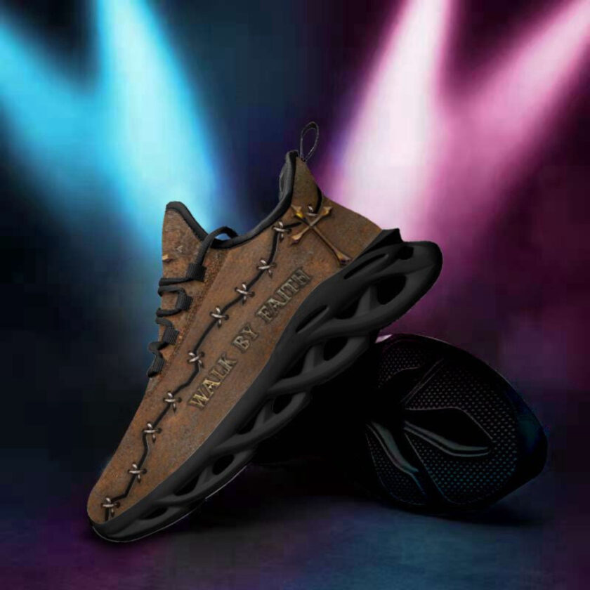 Jesus Walk By Faith Running Sneakers Brown Max Soul Shoes For Men And Women - Image 3