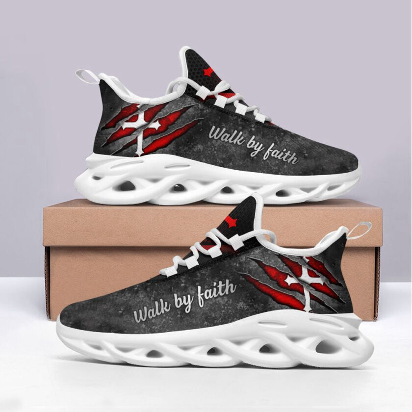Jesus Walk By Faith Running Sneakers Grey Max Soul Shoes For Men And Women - Image 3