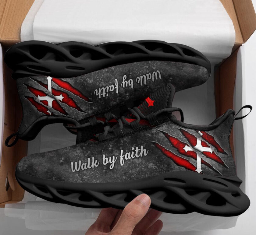 Jesus Walk By Faith Running Sneakers Grey Max Soul Shoes For Men And Women - Image 2