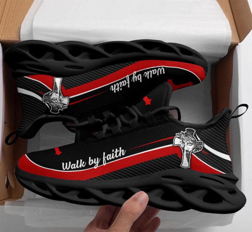 Jesus Walk By Faith Running Sneakers Red 1 Max Soul Shoes  For Men And Women - Image 2