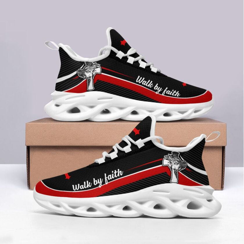Jesus Walk By Faith Running Sneakers Red 1 Max Soul Shoes  For Men And Women - Image 3