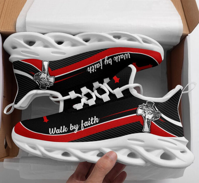 Jesus Walk By Faith Running Sneakers Red 1 Max Soul Shoes  For Men And Women