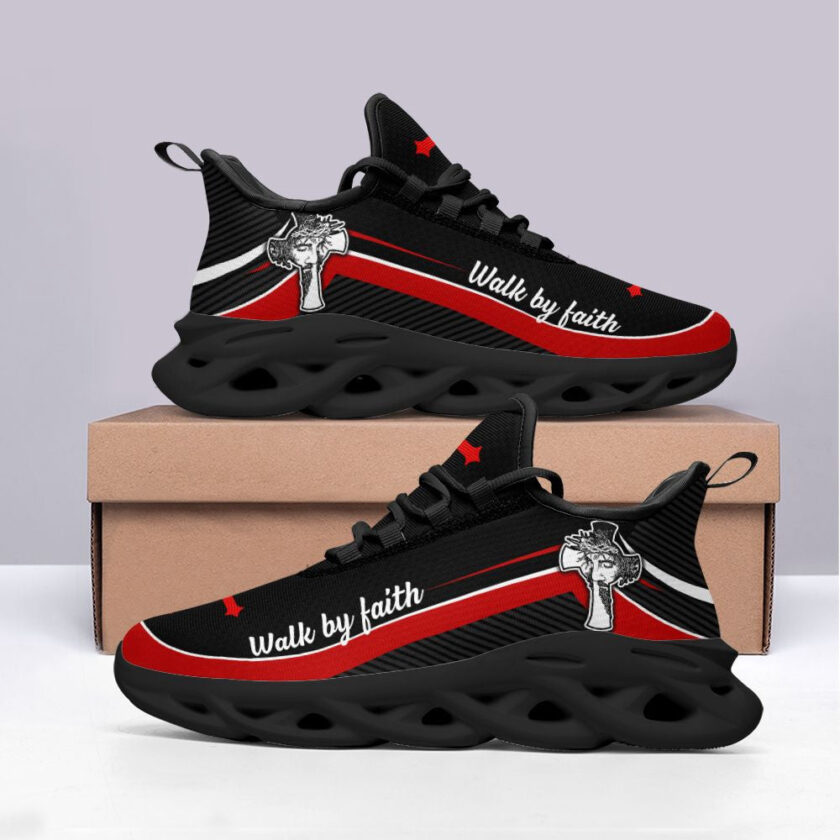 Jesus Walk By Faith Running Sneakers Red 1 Max Soul Shoes  For Men And Women - Image 4