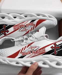 Jesus Walk By Faith Running Sneakers Red And White Max Soul Shoes  For Men And Women