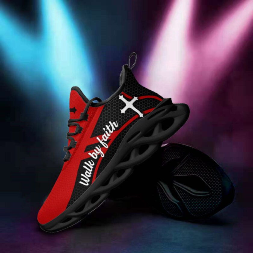 Jesus Walk By Faith Running Sneakers Red Black 2 Max Soul Shoes  For Men And Women - Image 4
