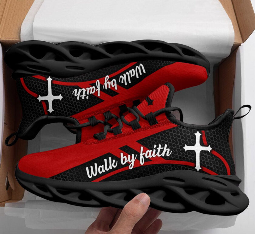 Jesus Walk By Faith Running Sneakers Red Black 2 Max Soul Shoes  For Men And Women - Image 2