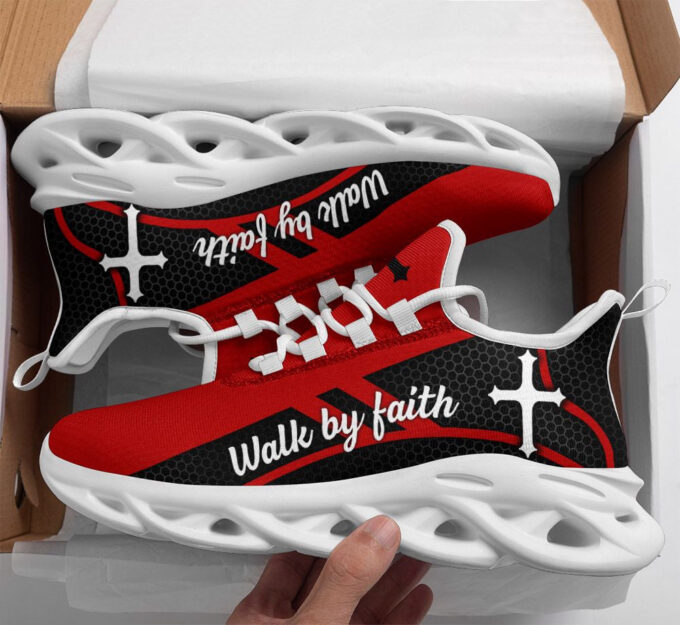 Jesus Walk By Faith Running Sneakers Red Black 2 Max Soul Shoes  For Men And Women