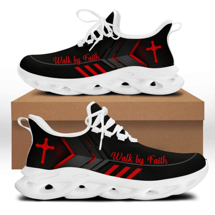 Jesus Walk By Faith Running Sneakers Red Black 3 Max Soul Shoes  For Men And Women