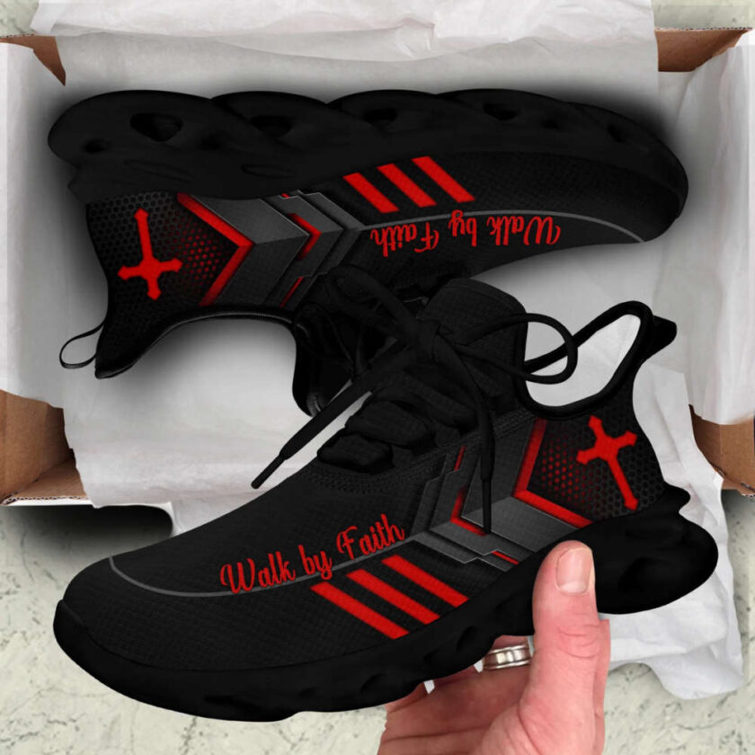 Jesus Walk By Faith Running Sneakers Red Black 3 Max Soul Shoes  For Men And Women - Image 3