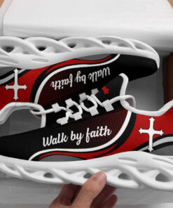 Jesus Walk By Faith Running Sneakers Red Black Max Soul Shoes  For Men And Women
