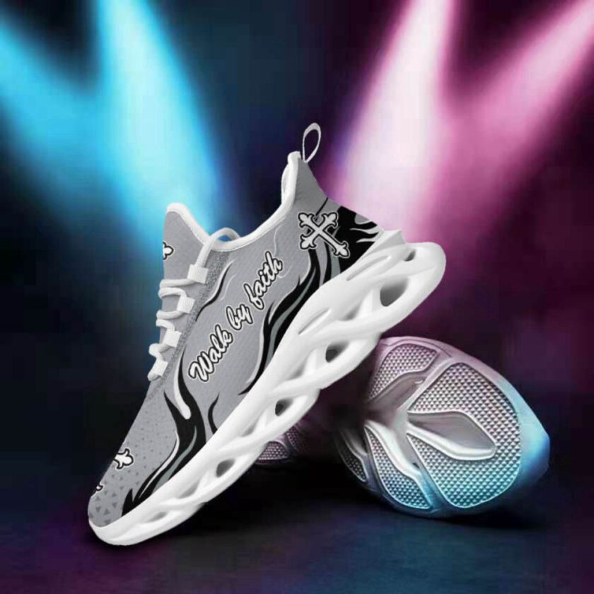 Jesus Walk By Faith Running Sneakers Silver Max Soul Shoes For Men And Women - Image 3