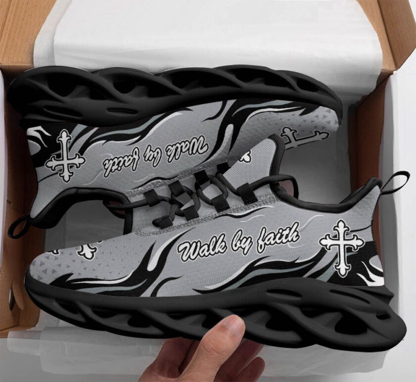 Jesus Walk By Faith Running Sneakers Silver Max Soul Shoes For Men And Women - Image 2