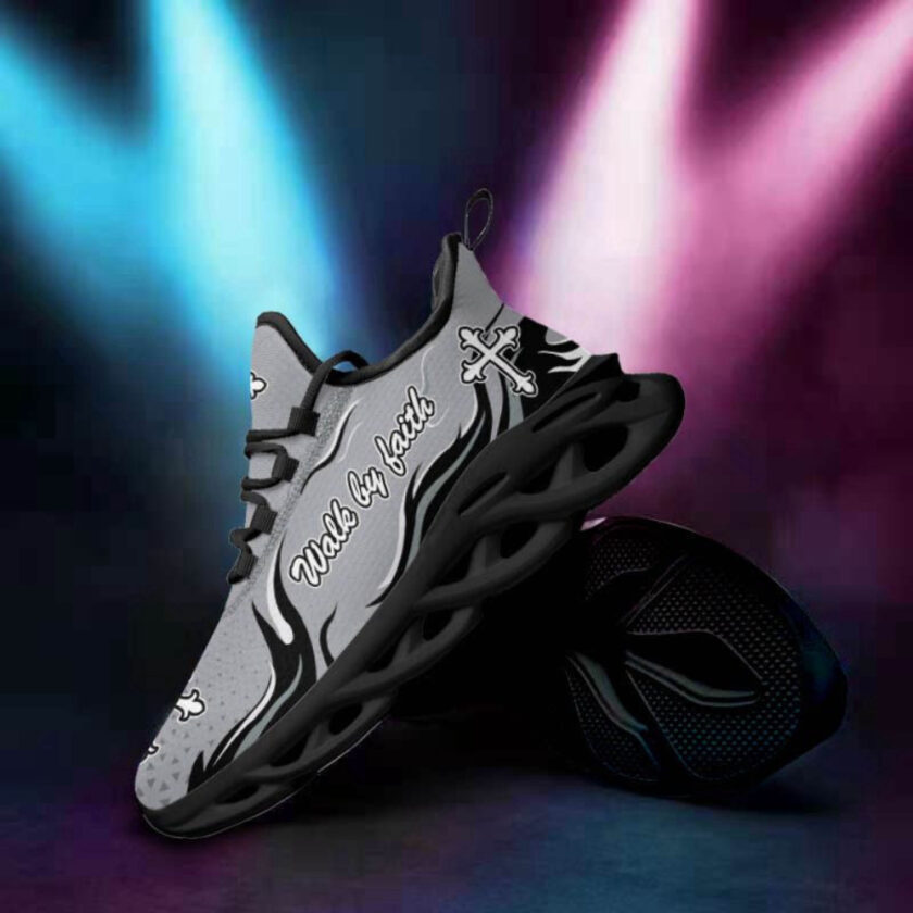 Jesus Walk By Faith Running Sneakers Silver Max Soul Shoes For Men And Women - Image 4