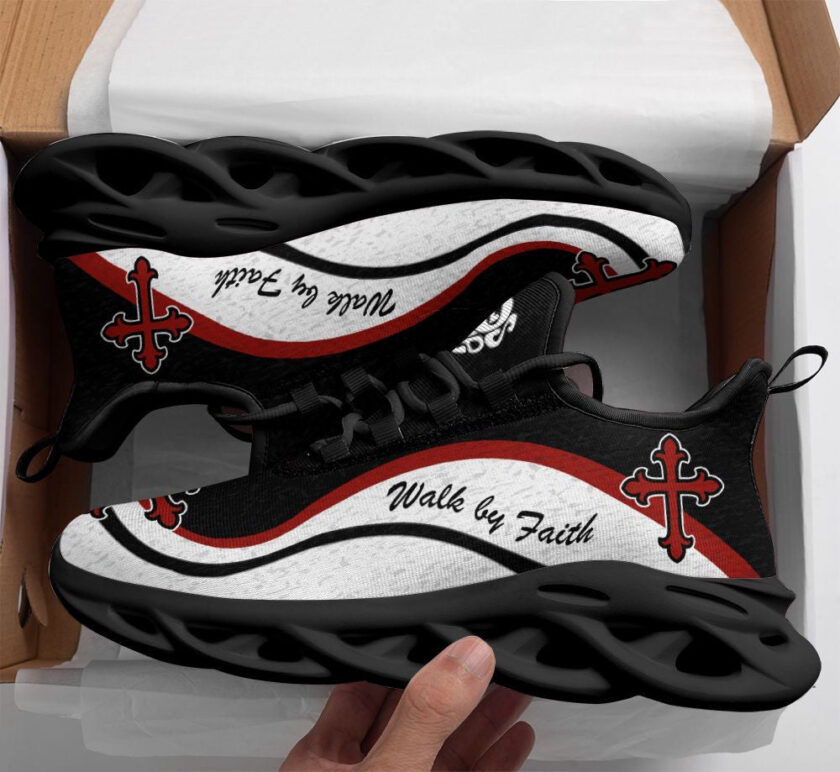 Jesus Walk By Faith Running Sneakers White And Black Max Soul Shoes  For Men And Women - Image 2