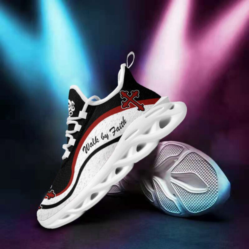 Jesus Walk By Faith Running Sneakers White And Black Max Soul Shoes  For Men And Women - Image 3
