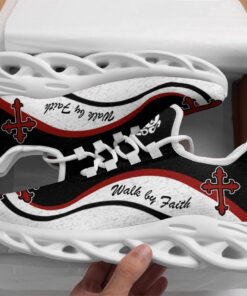 Jesus Walk By Faith Running Sneakers White And Black Max Soul Shoes  For Men And Women