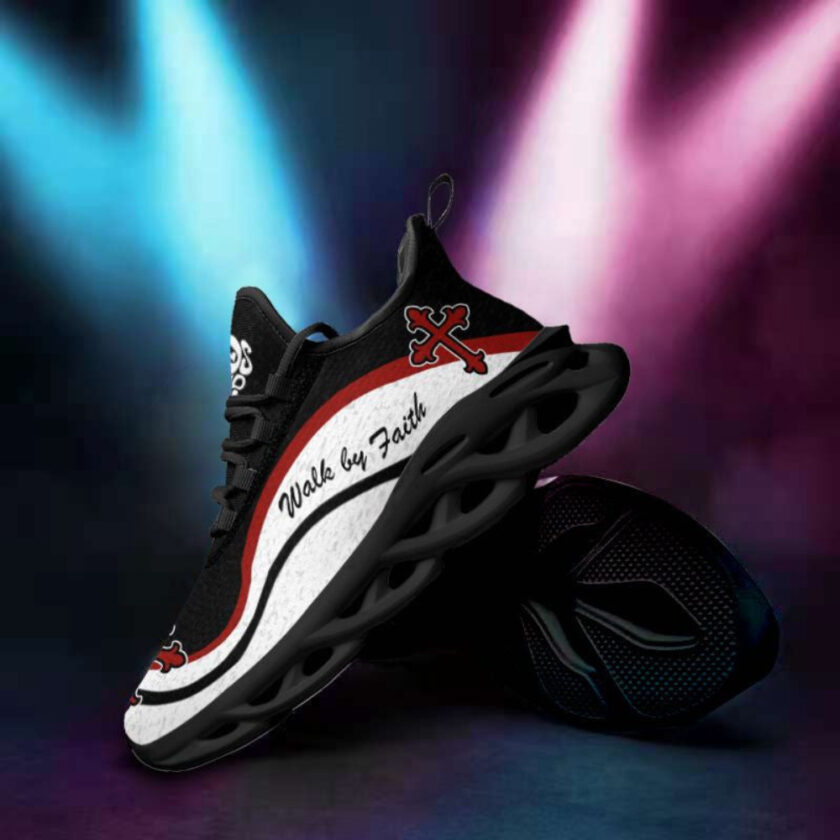 Jesus Walk By Faith Running Sneakers White And Black Max Soul Shoes  For Men And Women - Image 4