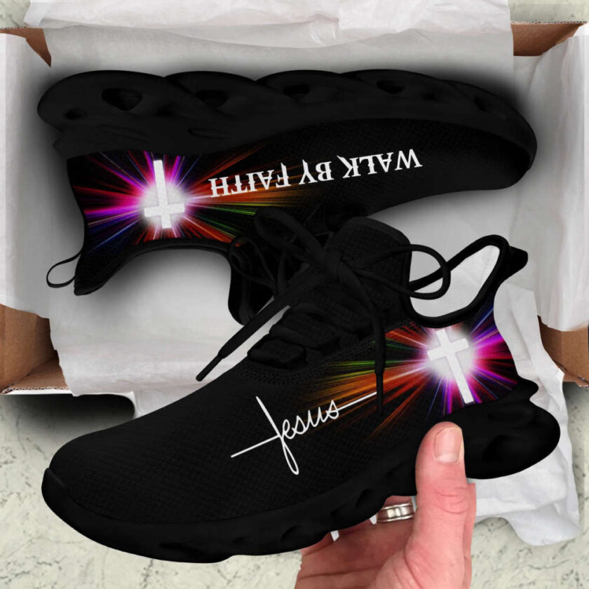Jesus Walk By Faith Running Sneakers White Black 3 Max Soul Shoes  For Men And Women - Image 2