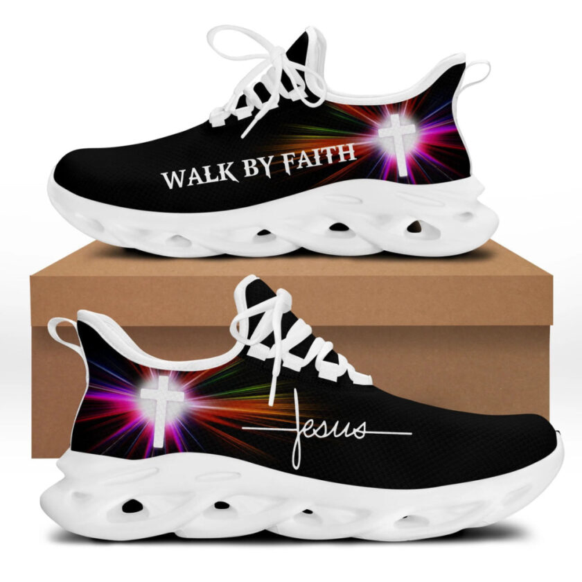 Jesus Walk By Faith Running Sneakers White Black 3 Max Soul Shoes  For Men And Women - Image 3