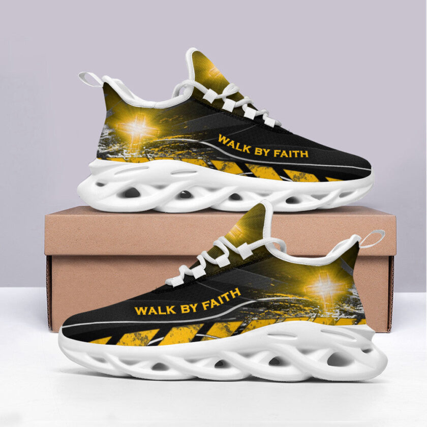 Jesus Walk By Faith Running Sneakers Yellow Max Soul Shoes For Men And Women - Image 2