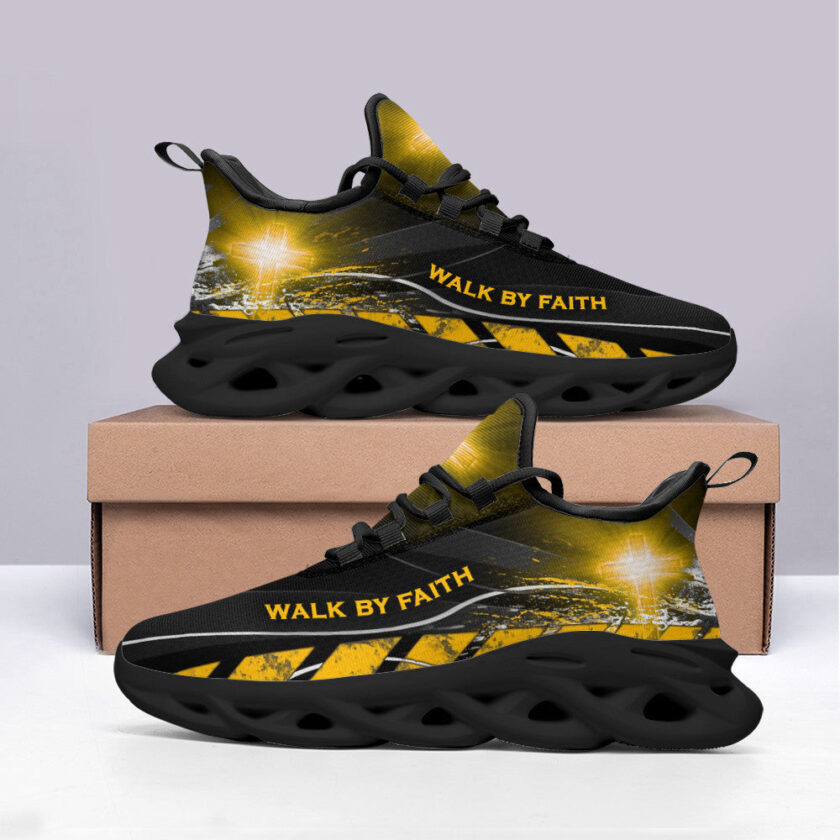 Jesus Walk By Faith Running Sneakers Yellow Max Soul Shoes For Men And Women - Image 3