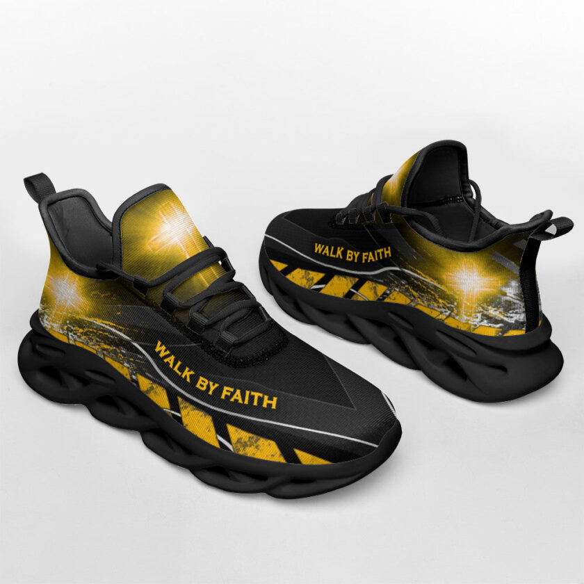 Jesus Walk By Faith Running Sneakers Yellow Max Soul Shoes For Men And Women - Image 4