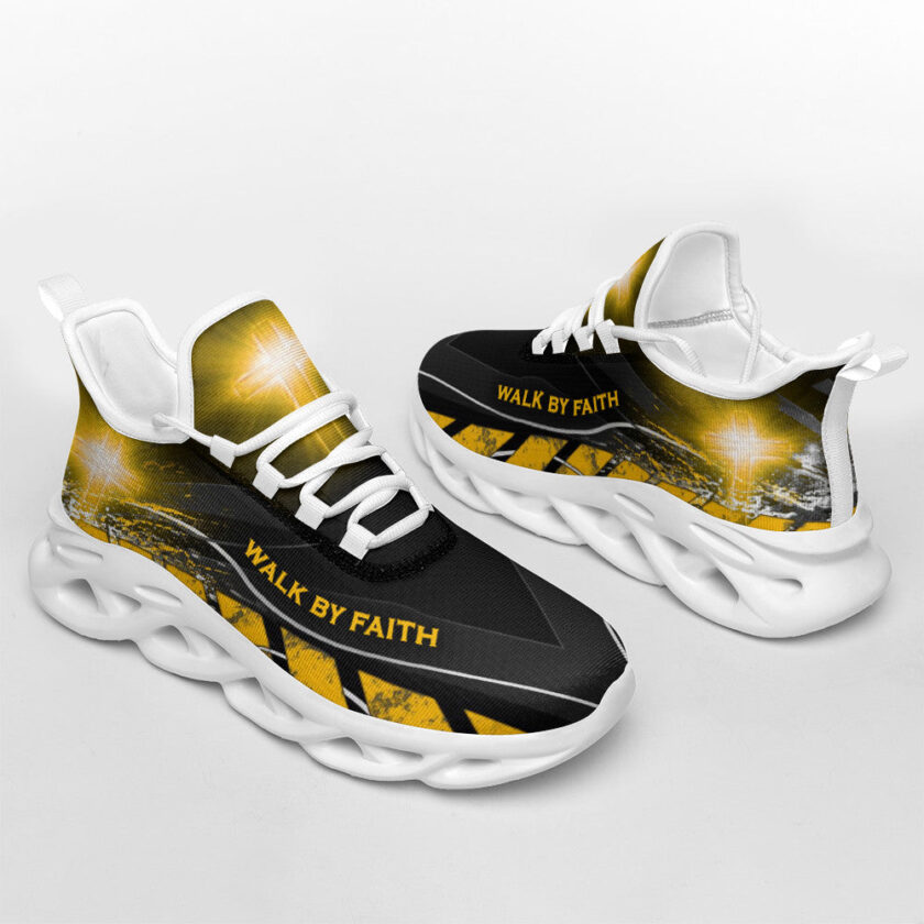 Jesus Walk By Faith Running Sneakers Yellow Max Soul Shoes For Men And Women - Image 5