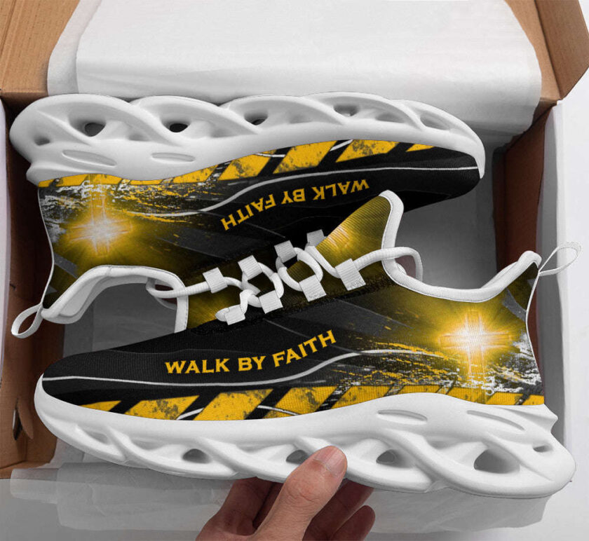 Jesus Walk By Faith Running Sneakers Yellow Max Soul Shoes For Men And Women