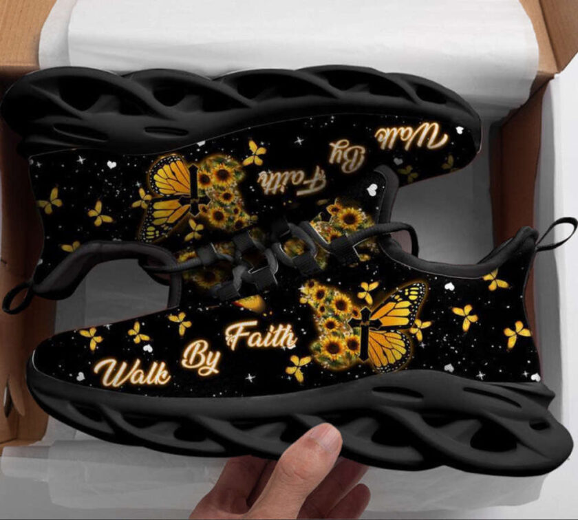 Jesus Yellow Butterfly Walk By Faith Running Sneakers Max Soul Shoes  For Men And Women - Image 2