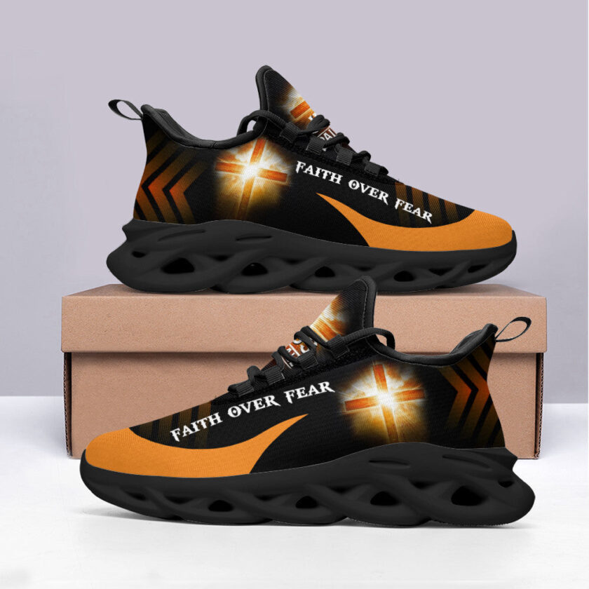 Jesus Yellow Faith Over Fear Running Sneakers Max Soul Shoes  For Men And Women - Image 4