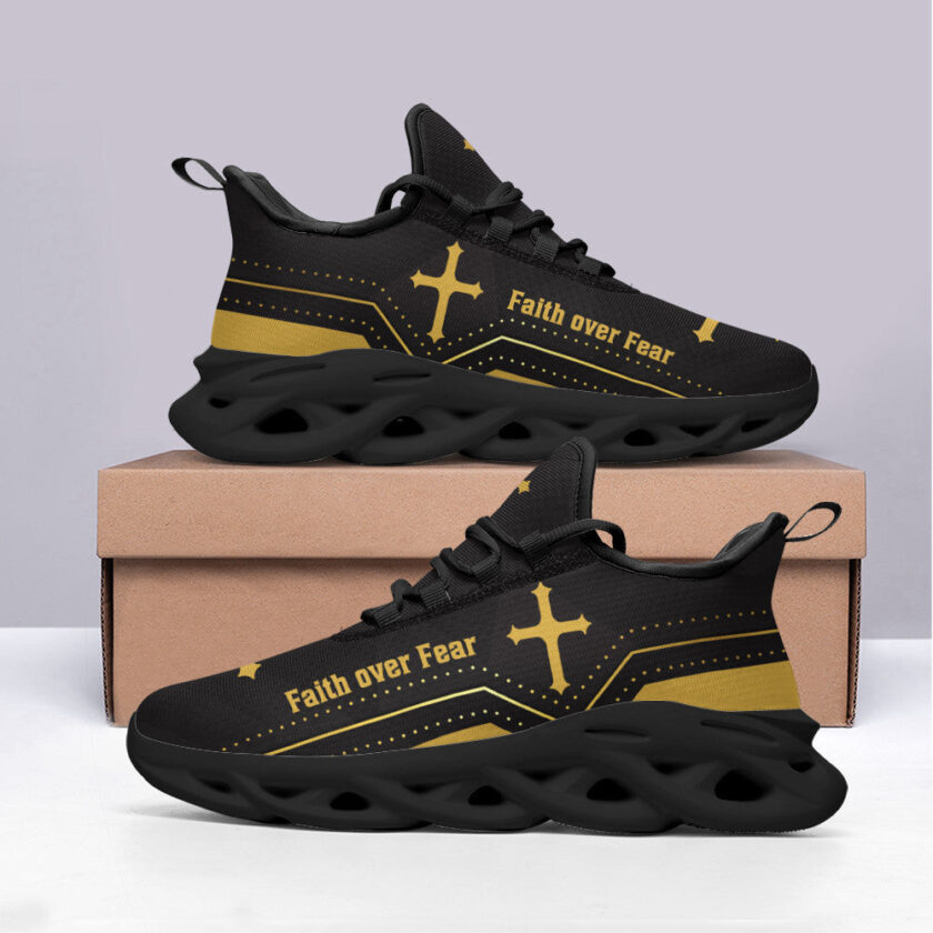 Jesus Yellow Faith Over Fear Running Sneakers Max Soul Shoes  For Men And Women - Image 3