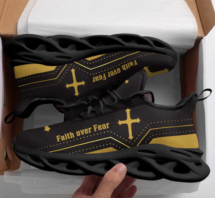 Jesus Yellow Faith Over Fear Running Sneakers Max Soul Shoes  For Men And Women - Image 4