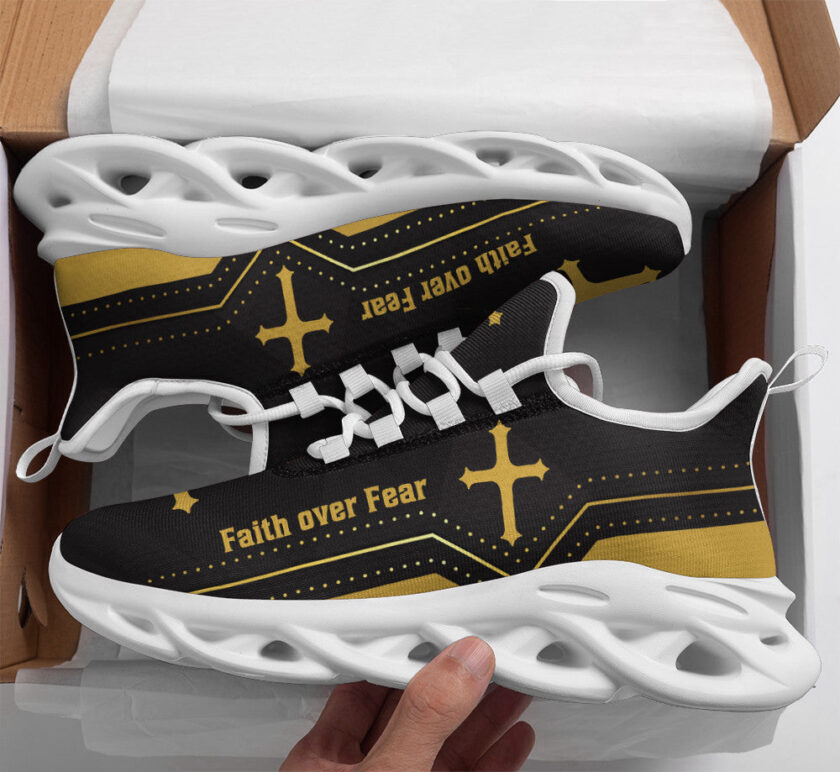 Jesus Yellow Faith Over Fear Running Sneakers Max Soul Shoes  For Men And Women