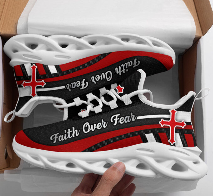 Red Black Jesus Faith Over Fear Running Sneakers Max Soul Shoes  For Men And Women