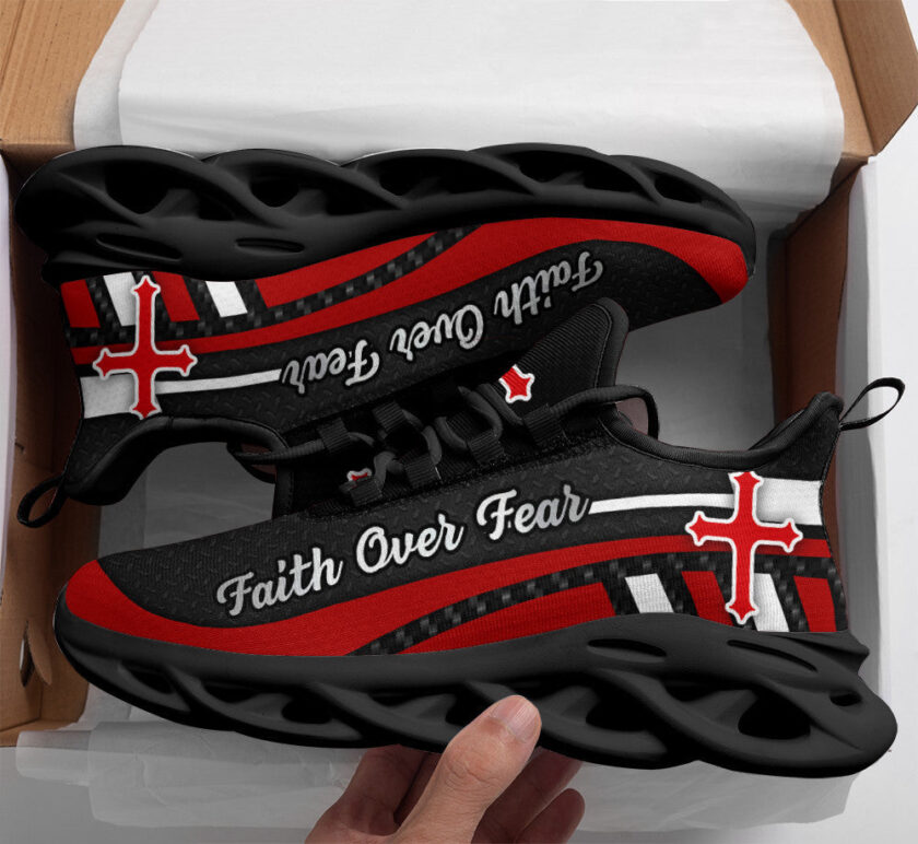 Red Black Jesus Faith Over Fear Running Sneakers Max Soul Shoes  For Men And Women - Image 2