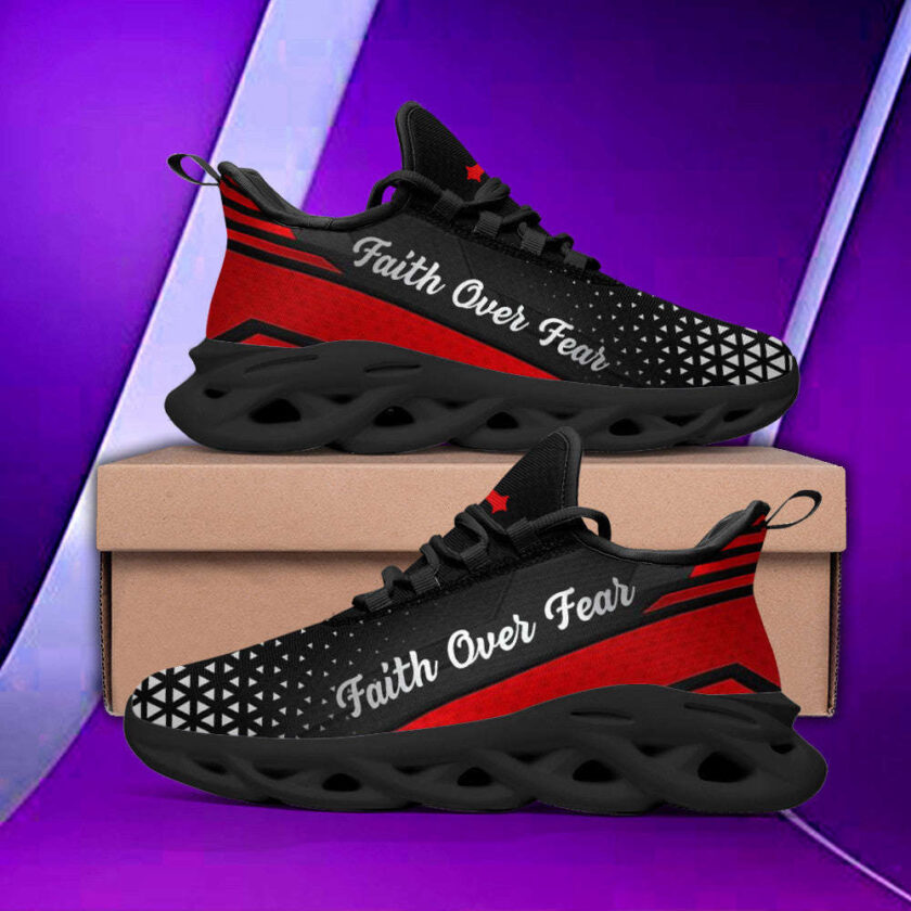 Red Jesus Faith Over Fear Running Sneakers Max Soul Shoes  For Men And Women - Image 3