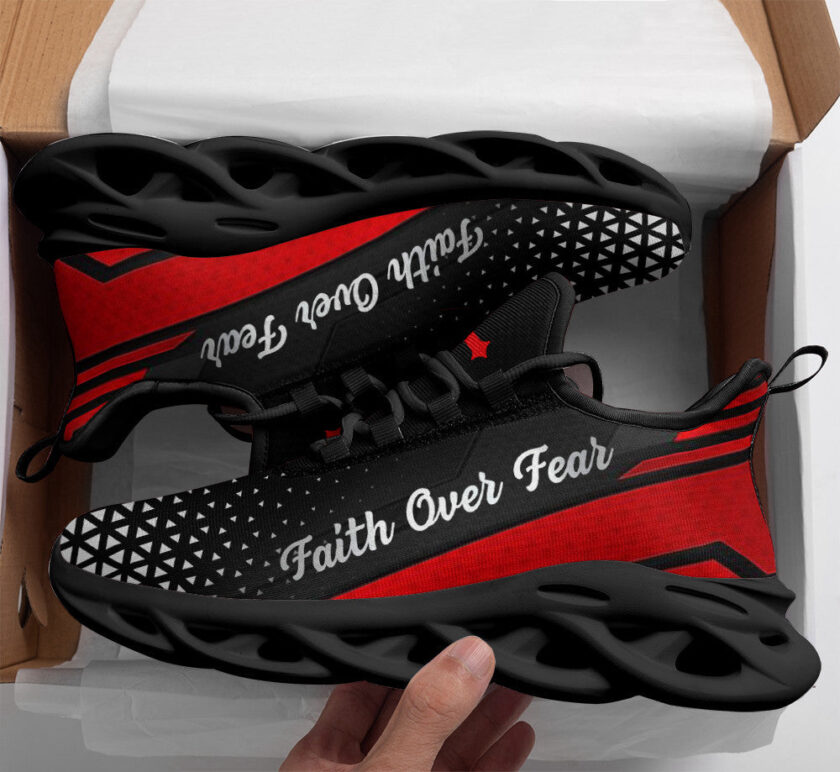 Red Jesus Faith Over Fear Running Sneakers Max Soul Shoes  For Men And Women - Image 2