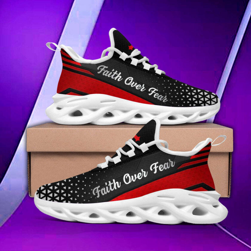 Red Jesus Faith Over Fear Running Sneakers Max Soul Shoes  For Men And Women - Image 4
