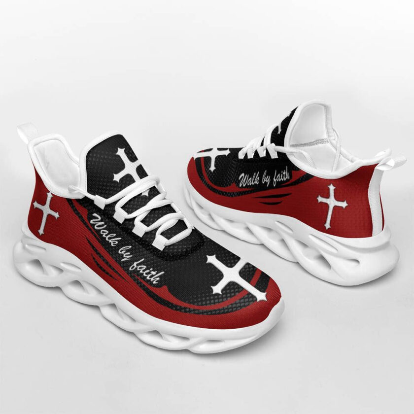 Red Jesus Walk By Faith Running Sneakers 1 Max Soul Shoes  For Men And Women - Image 3