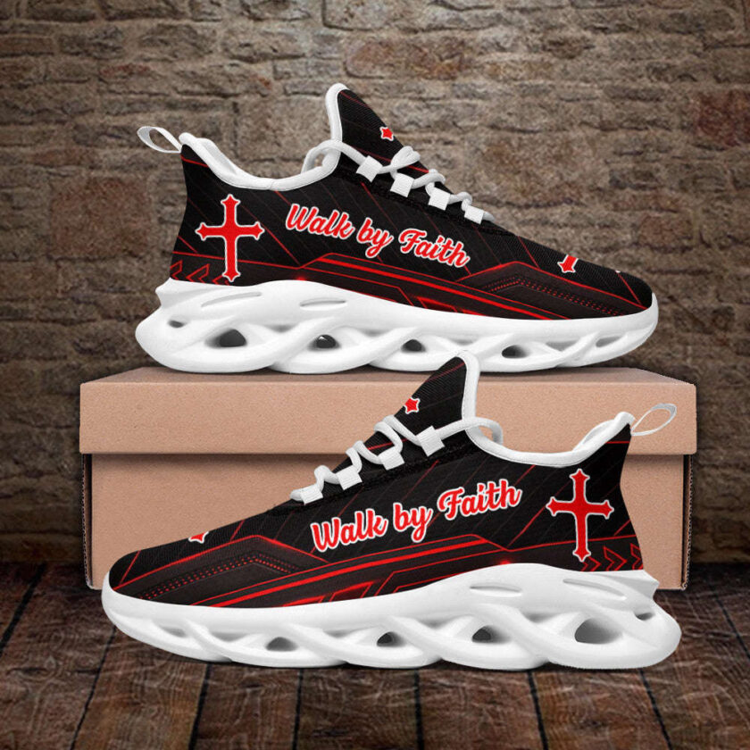 Red Jesus Walk By Faith Running Sneakers 2 Max Soul Shoes  For Men And Women - Image 3