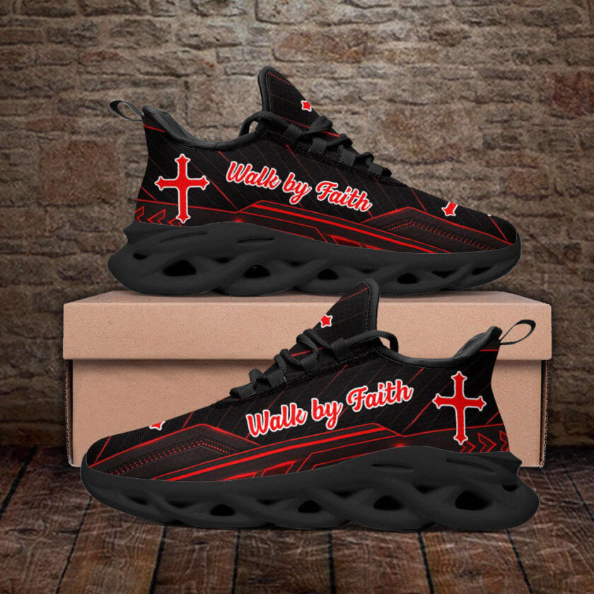 Red Jesus Walk By Faith Running Sneakers 2 Max Soul Shoes  For Men And Women - Image 4
