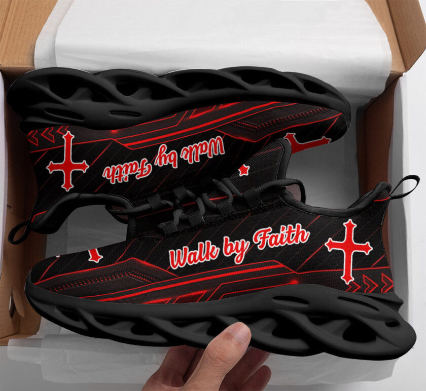 Red Jesus Walk By Faith Running Sneakers 2 Max Soul Shoes  For Men And Women - Image 2