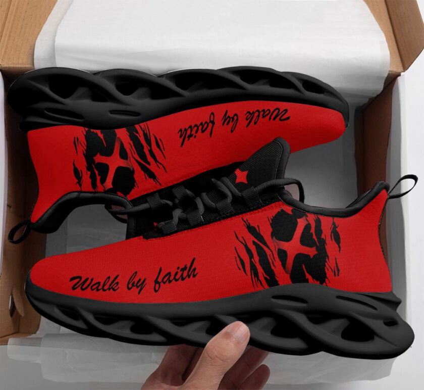 Red Jesus Walk By Faith Running Sneakers Max Soul Shoes For Men And Women - Image 2