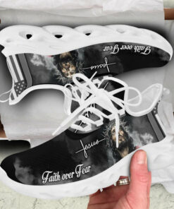 White And Black Jesus Faith Over Fear Running Sneakers Max Soul Shoes  For Men And Women
