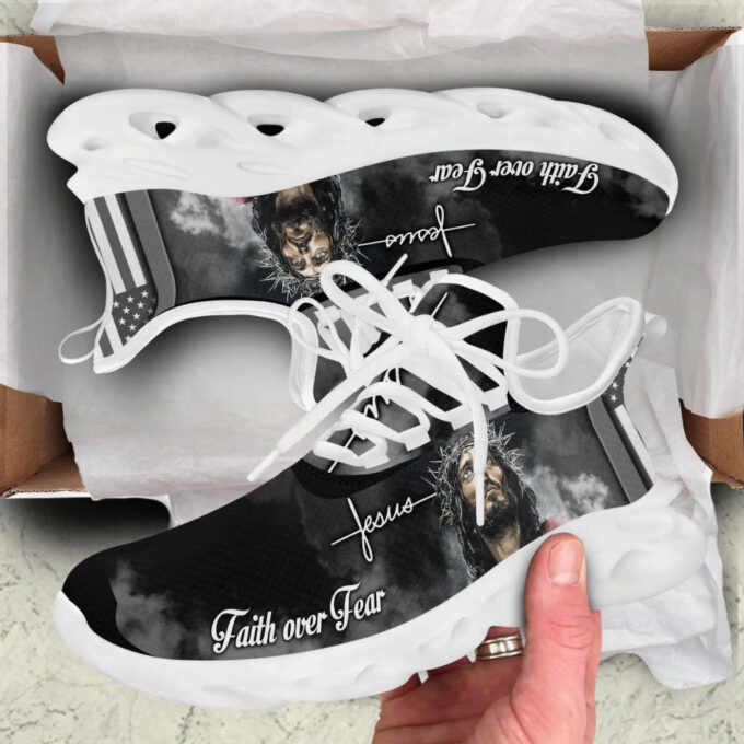 White And Black Jesus Faith Over Fear Running Sneakers Max Soul Shoes  For Men And Women